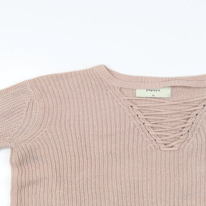 Close-up detail of Papaya women’s pink jumper, size M