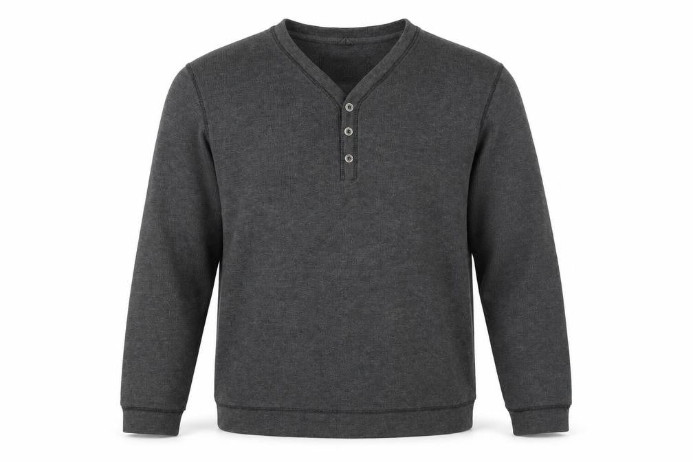 Front view of easy premium clothing men’s grey jumper, size M