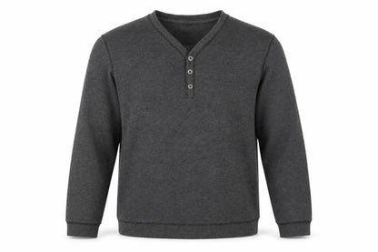 Front view of easy premium clothing men’s grey jumper, size M