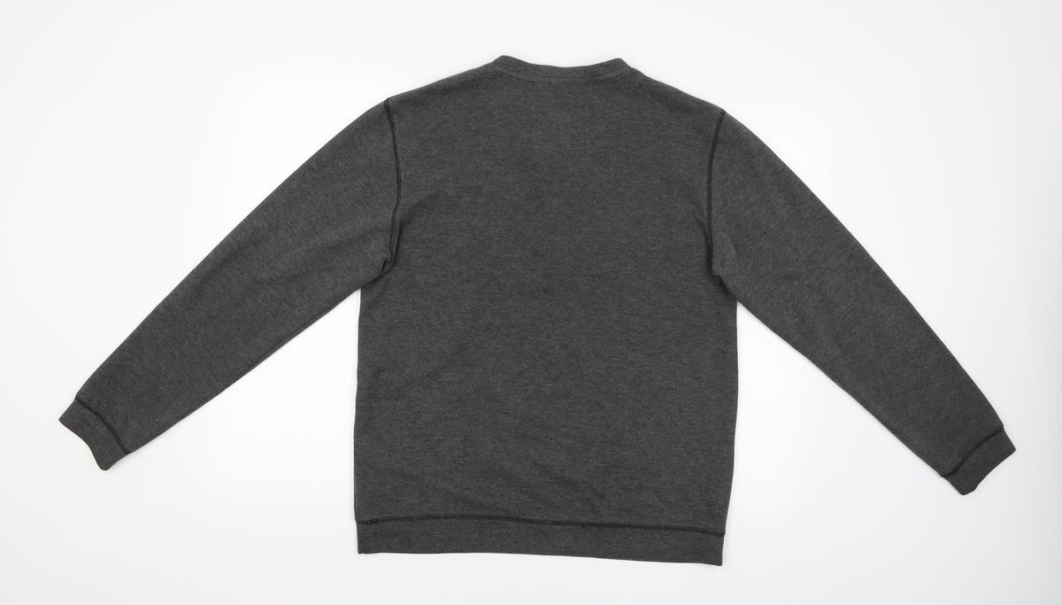 Back view of easy premium clothing men’s grey jumper, size M
