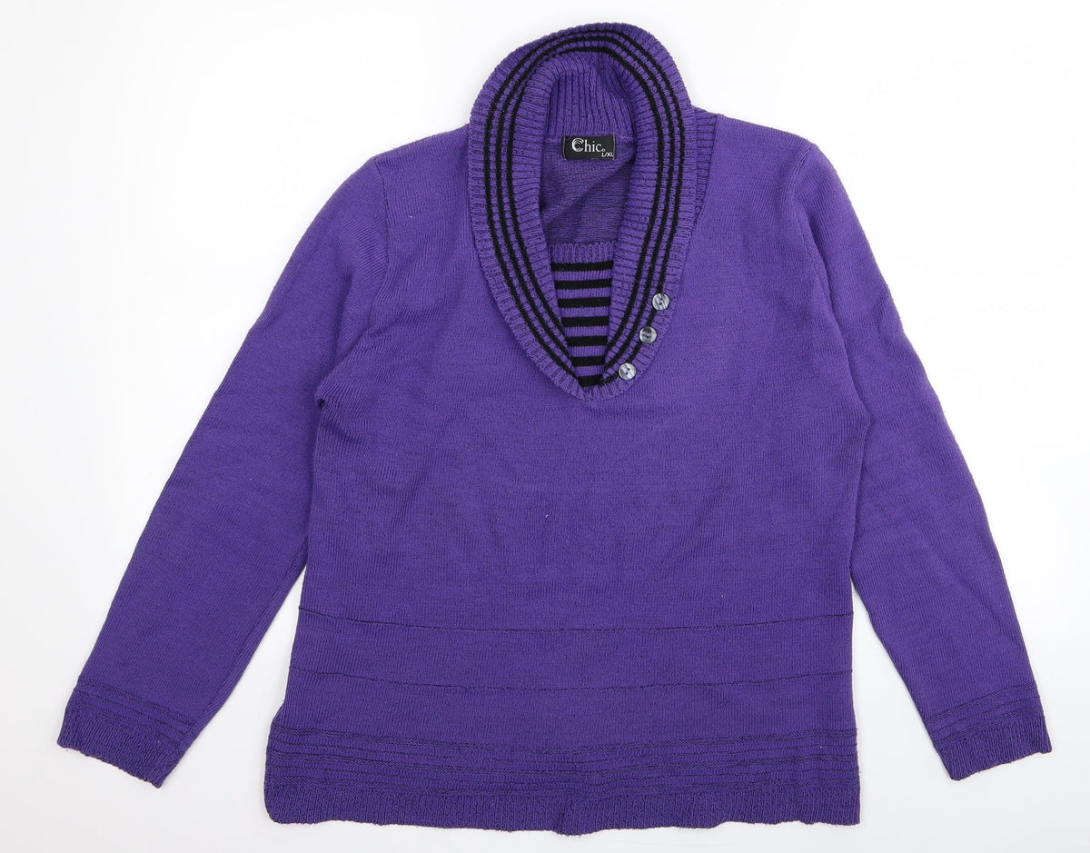 Additional front view of CHIC women’s purple cardigan jumper, size L