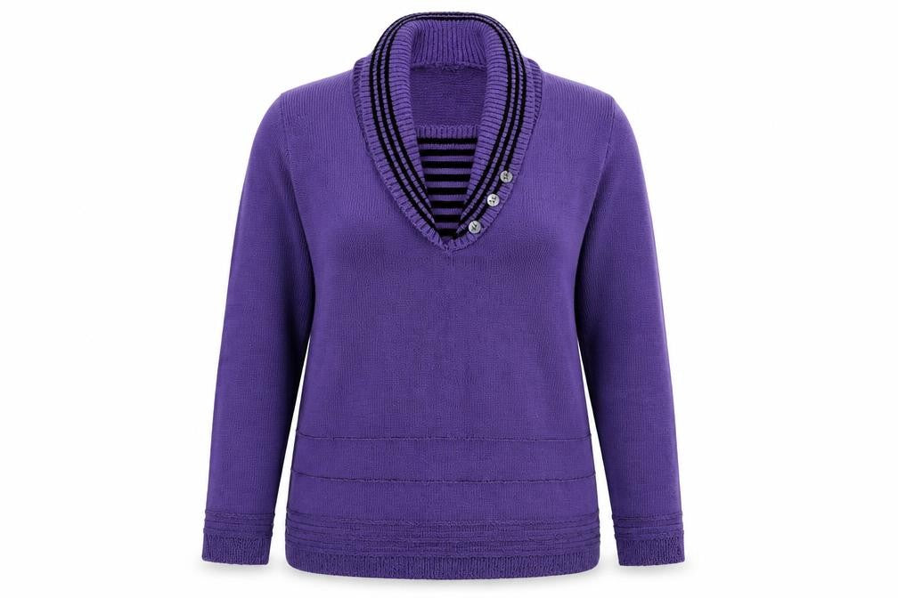 Front view of CHIC women’s purple cardigan jumper, size L