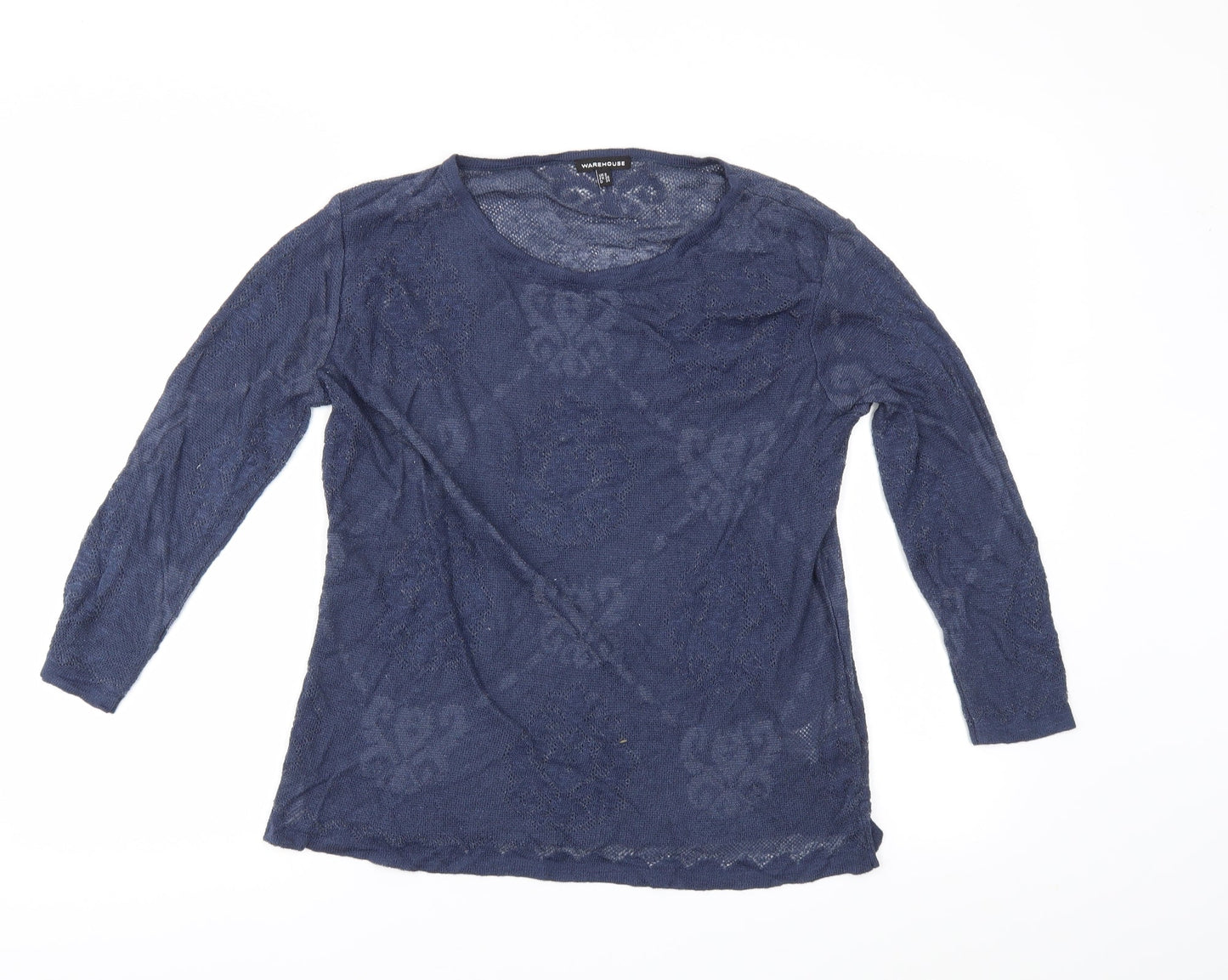 Warehouse Womens Blue Floral  Pullover Jumper Size 8  - Sheer