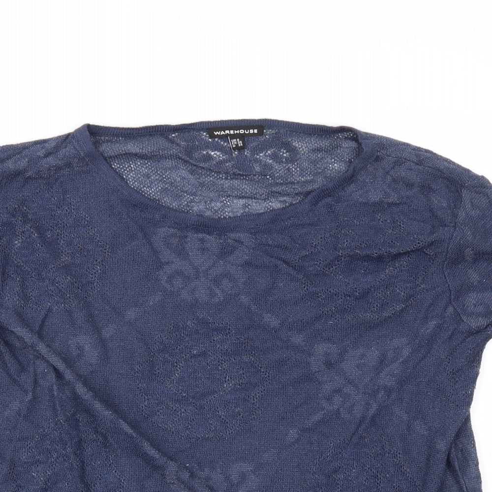 Warehouse Womens Blue Floral  Pullover Jumper Size 8  - Sheer