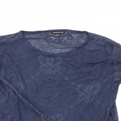 Warehouse Womens Blue Floral  Pullover Jumper Size 8  - Sheer