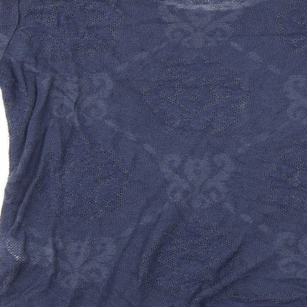 Warehouse Womens Blue Floral  Pullover Jumper Size 8  - Sheer