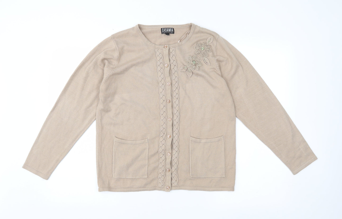 CASAMIA Womens Beige  Knit Cardigan Jumper Size S