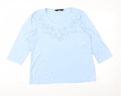 BM Womens Blue Floral Jersey Top Pyjama Top Size M