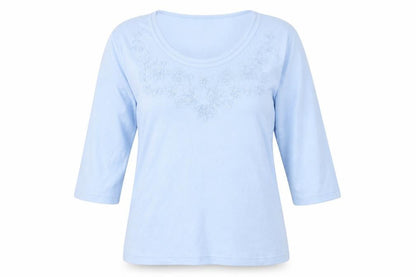 Bonmarché Womens Blue Floral Jersey Top Pyjama Top Size M