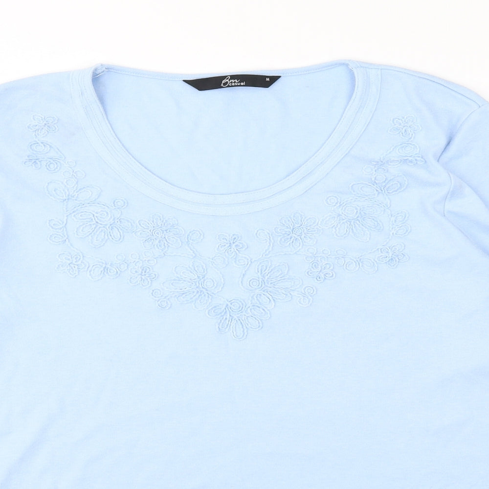 BM Womens Blue Floral Jersey Top Pyjama Top Size M