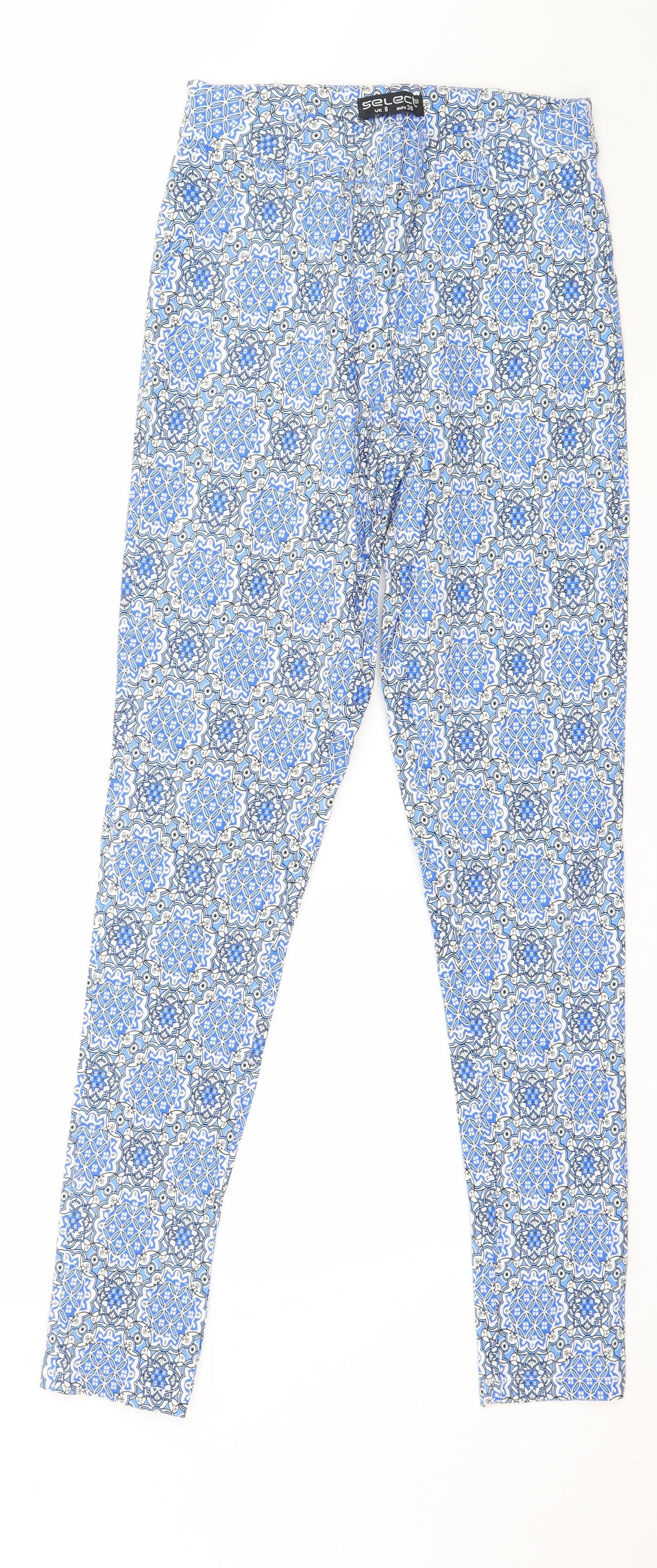 Select Womens Blue Geometric  Trousers  Size 8 L30 in