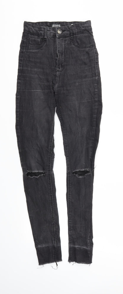 Zara Womens Black Houndstooth  Skinny Jeans Size 32 L28 in