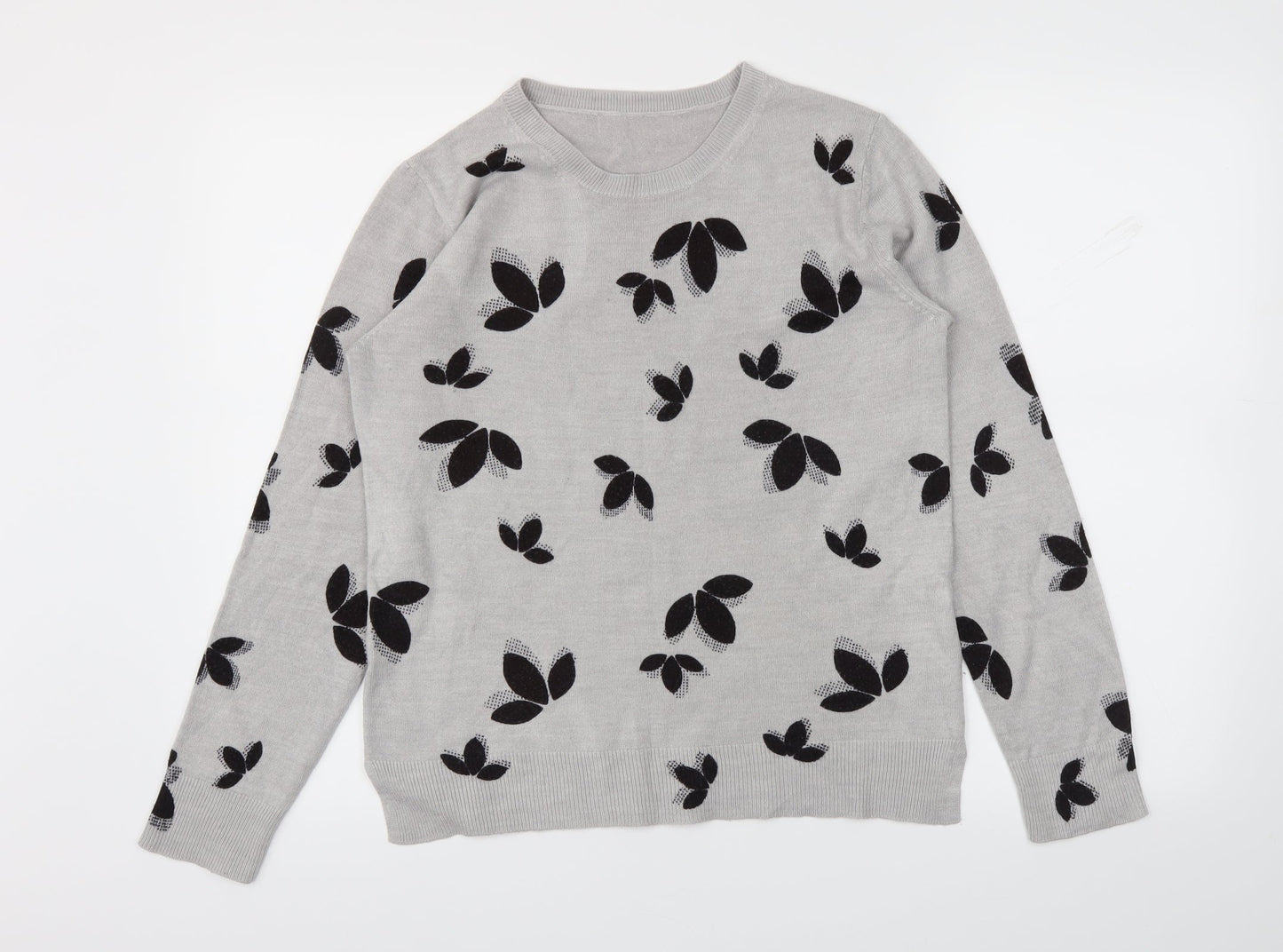 M&S Womens Grey Floral  Pullover Jumper Size 12