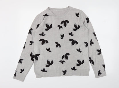 M&S Womens Grey Floral  Pullover Jumper Size 12