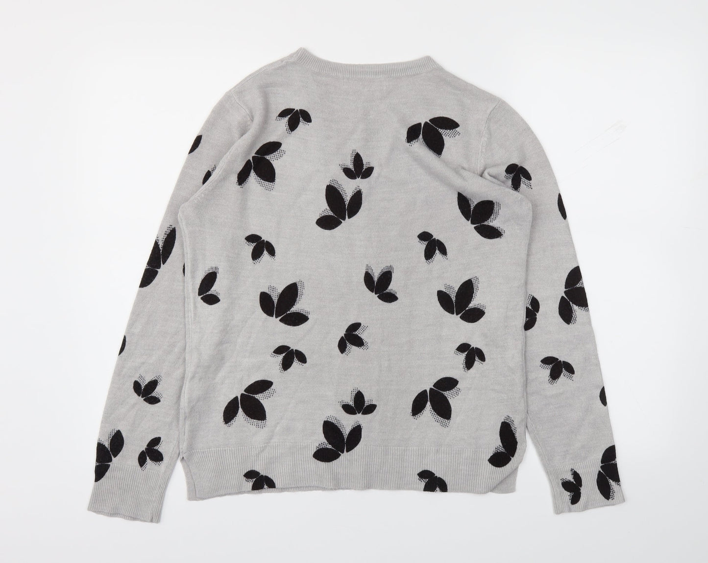 M&S Womens Grey Floral  Pullover Jumper Size 12