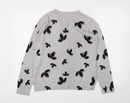 M&S Womens Grey Floral  Pullover Jumper Size 12