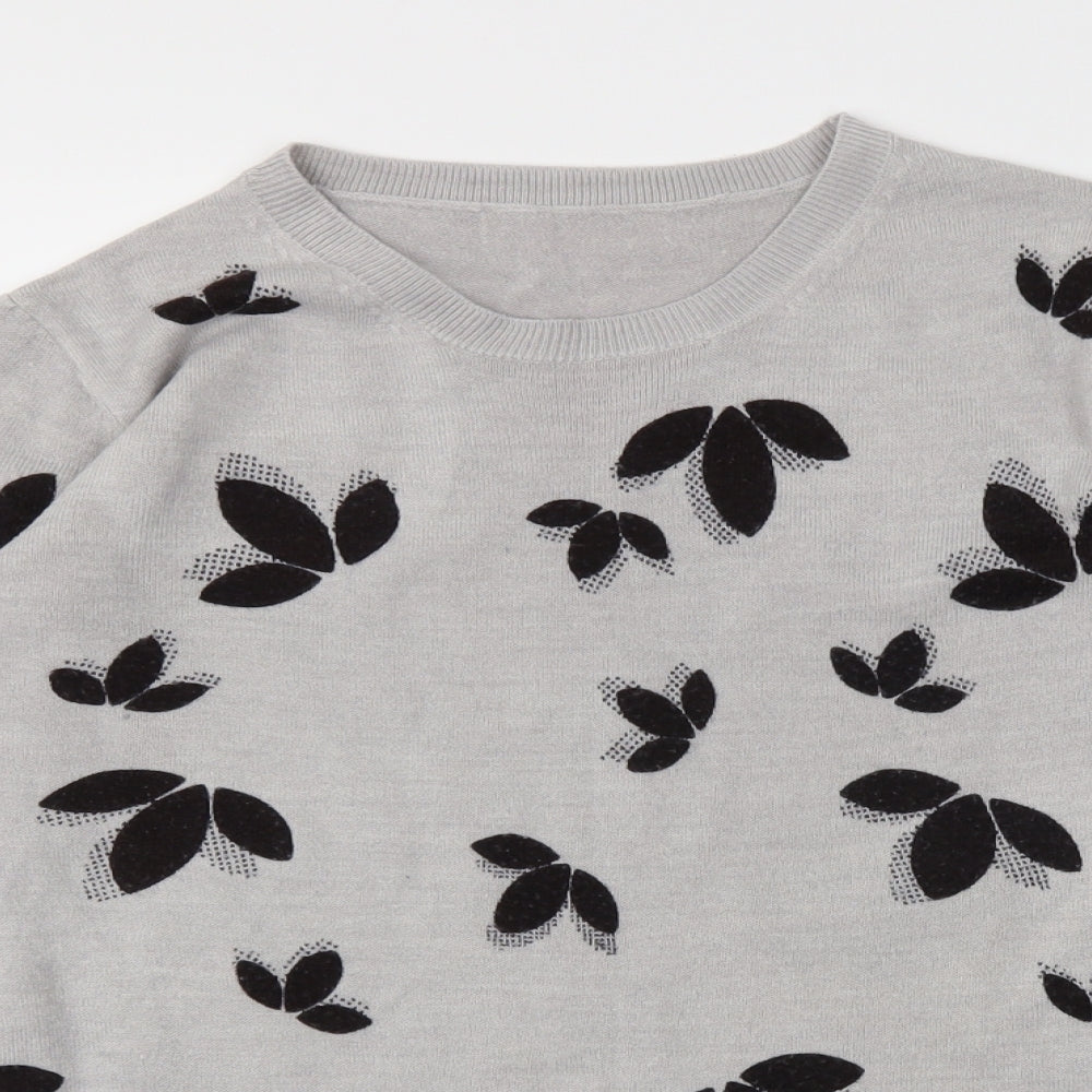 M&S Womens Grey Floral  Pullover Jumper Size 12
