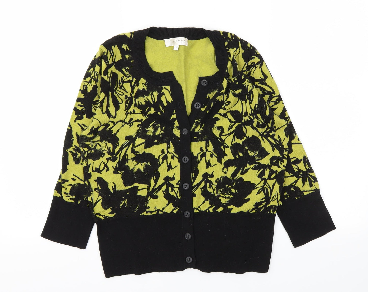 Kenar Womens Black Floral  Cardigan Jumper Size L