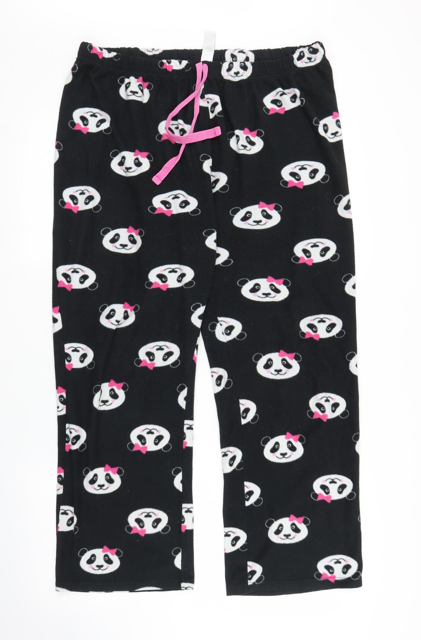 Preworn Womens Black Animal Print Fleece Chemise Pyjama Pants Size L  - Panda