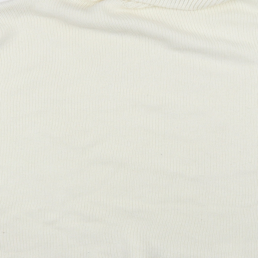 Brand and care label for I SAW IT FIRST women’s white jumper, size S
