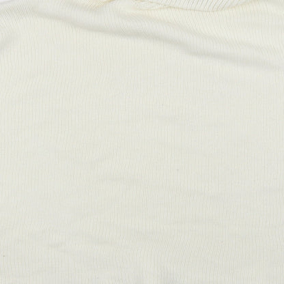 Brand and care label for I SAW IT FIRST women’s white jumper, size S