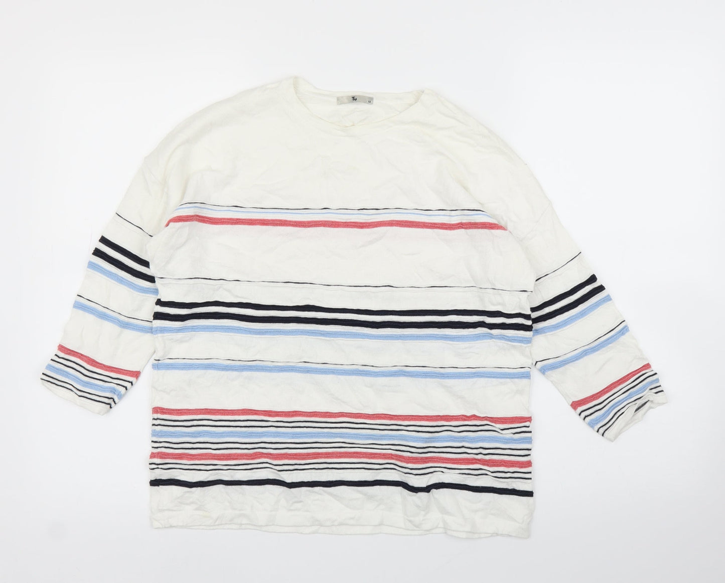 TU Womens White Striped  Pullover Jumper Size 12