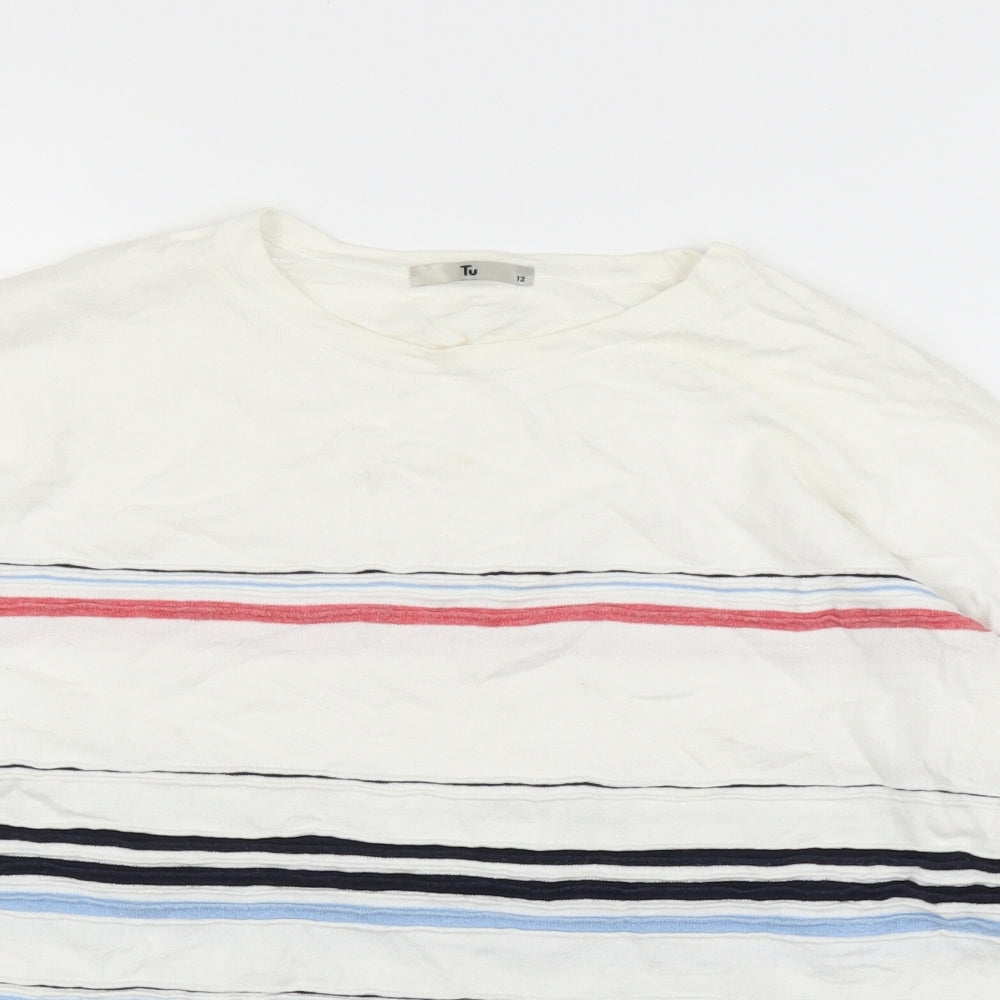 TU Womens White Striped  Pullover Jumper Size 12