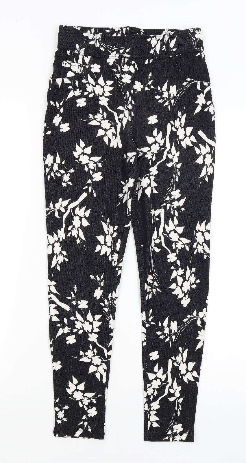 Select Womens Black Floral  Jegging Trousers Size 8 L24 in