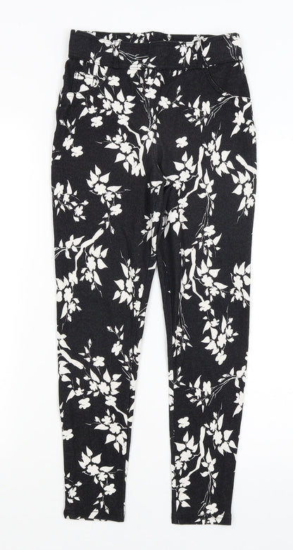 Select Womens Black Floral  Jegging Trousers Size 8 L24 in