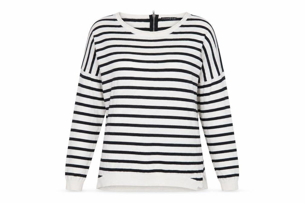 Front view of Atmosphere women’s blue striped knit jumper, size M