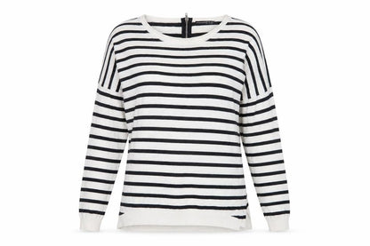 Front view of Atmosphere women’s blue striped knit jumper, size M