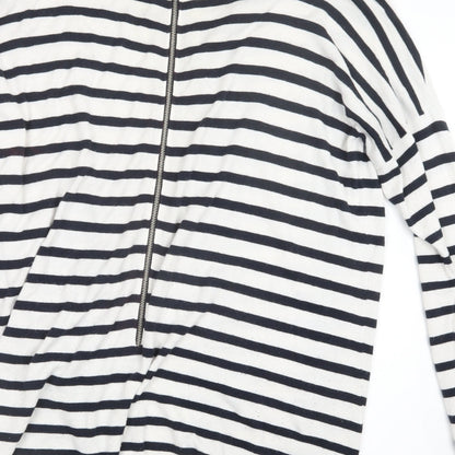 Brand and care label for Atmosphere women’s blue striped knit jumper, size M
