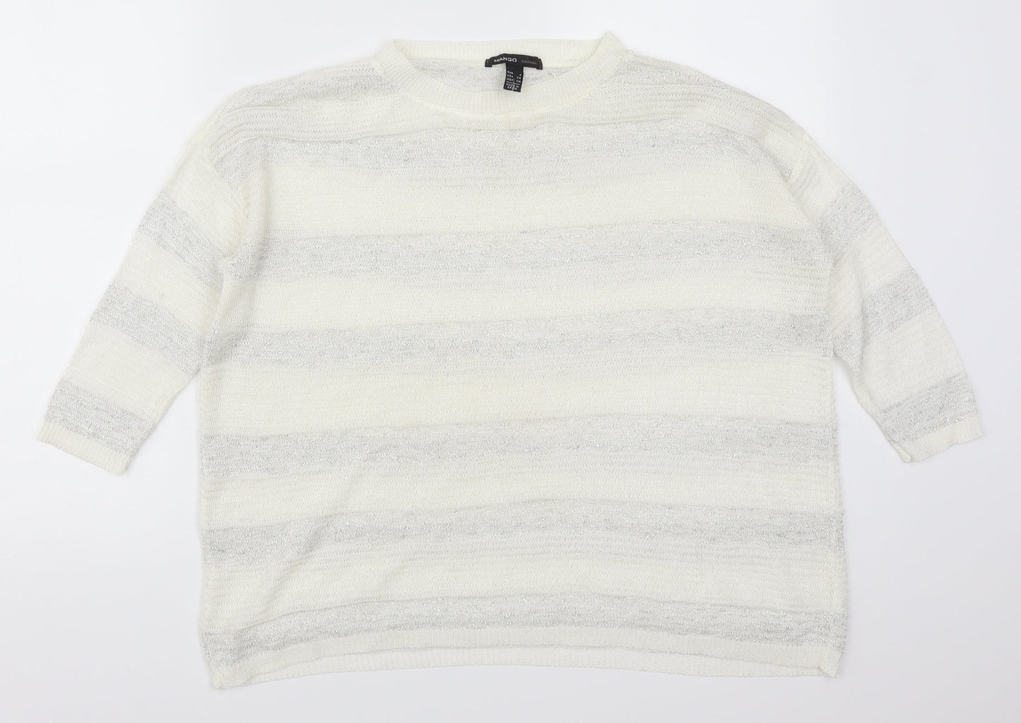 Mango Womens White Striped  Pullover Jumper Size S