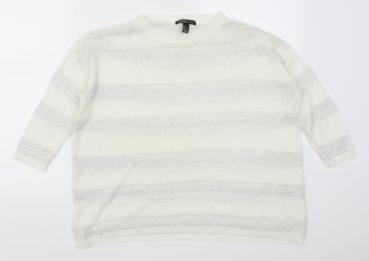 Mango Womens White Striped  Pullover Jumper Size S