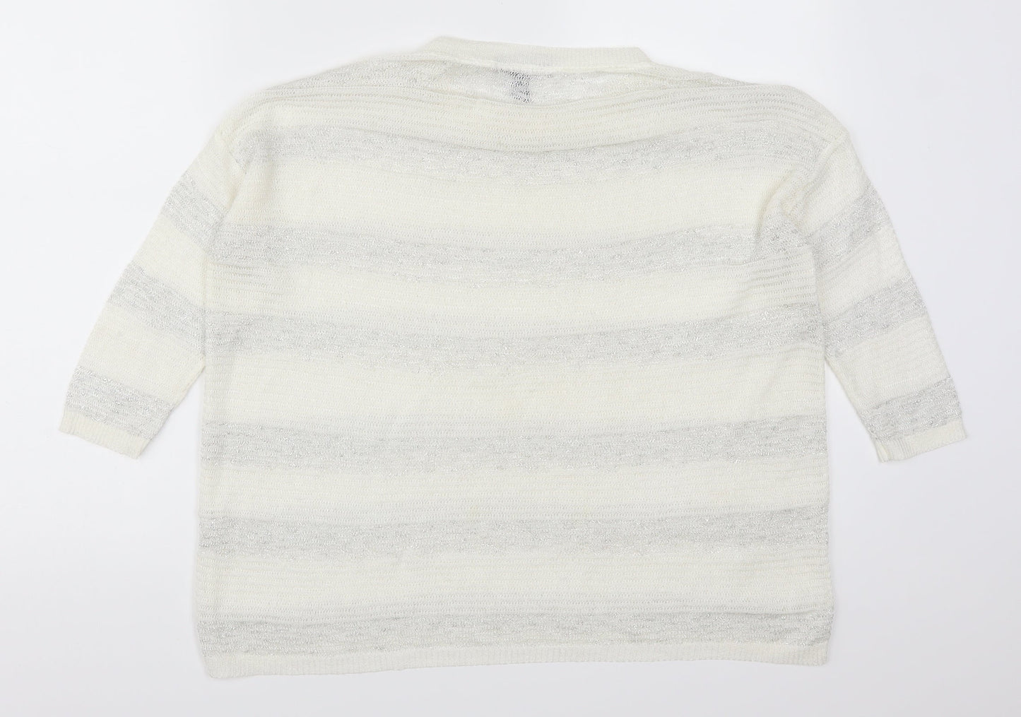 Mango Womens White Striped  Pullover Jumper Size S