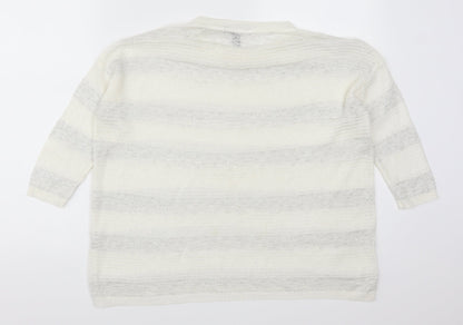 Mango Womens White Striped  Pullover Jumper Size S