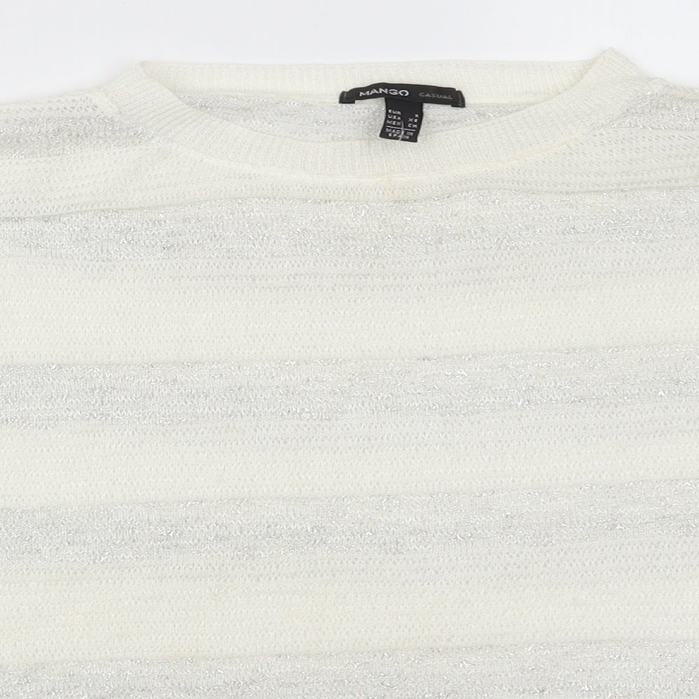 Mango Womens White Striped  Pullover Jumper Size S