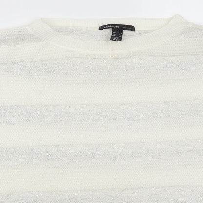 Mango Womens White Striped  Pullover Jumper Size S