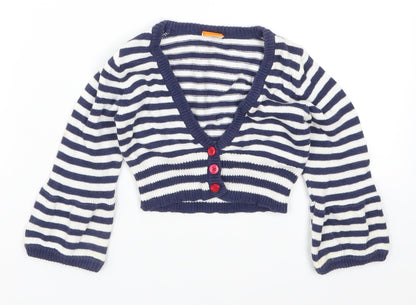 Mini Mode Girls Blue Striped  Cardigan Jumper Size 18-24 Months