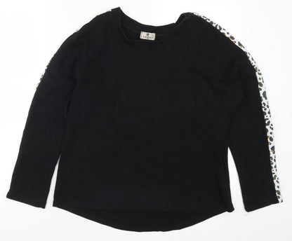 Lacony Womens Black   Pullover Sweatshirt Size M  - Animal Print Stripe on Arms