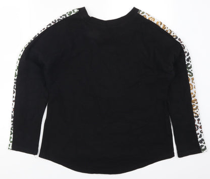 Lacony Womens Black   Pullover Sweatshirt Size M  - Animal Print Stripe on Arms