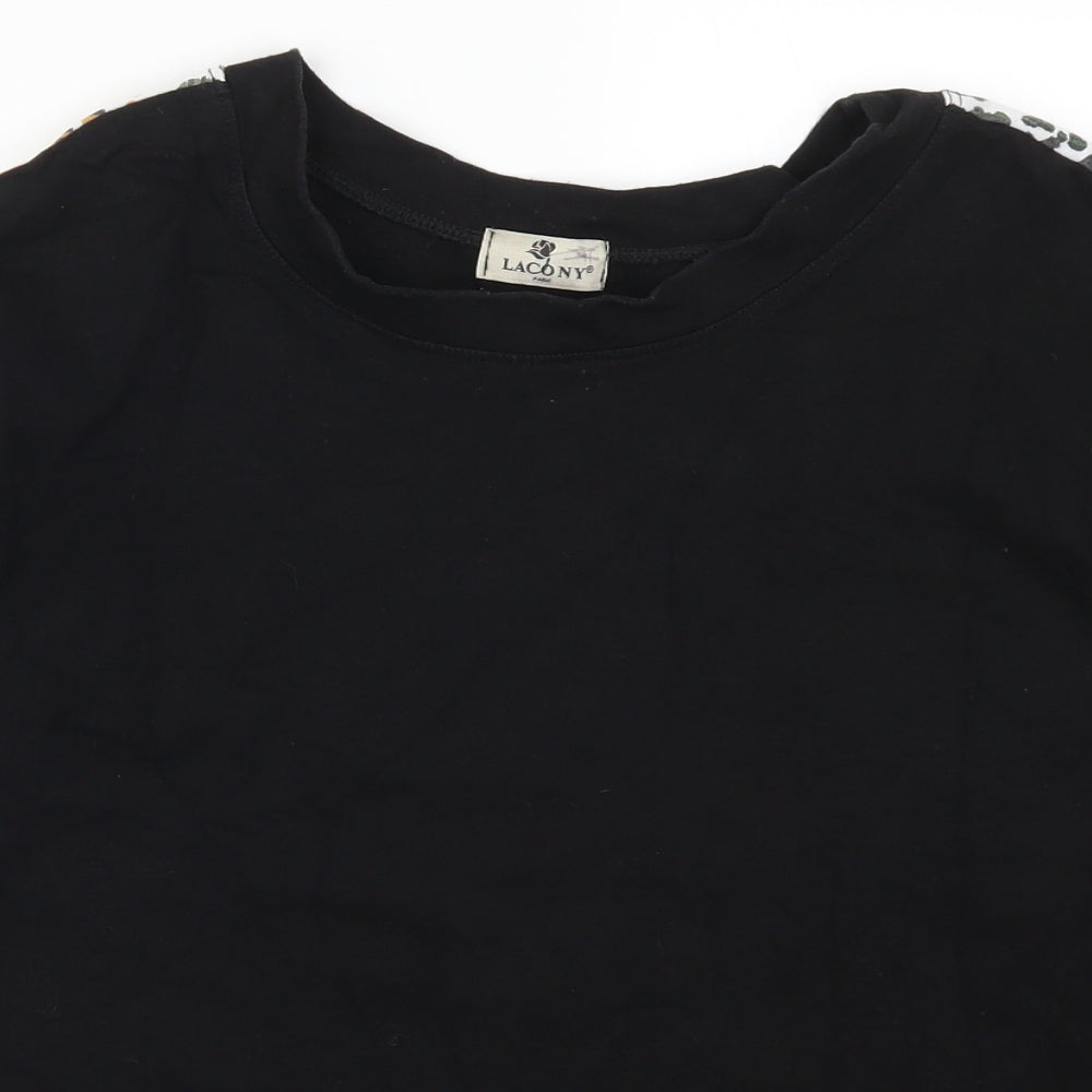 Lacony Womens Black   Pullover Sweatshirt Size M  - Animal Print Stripe on Arms