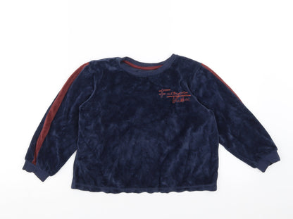George Boys Blue Solid Fleece  Pyjama Top Size 7-8 Years