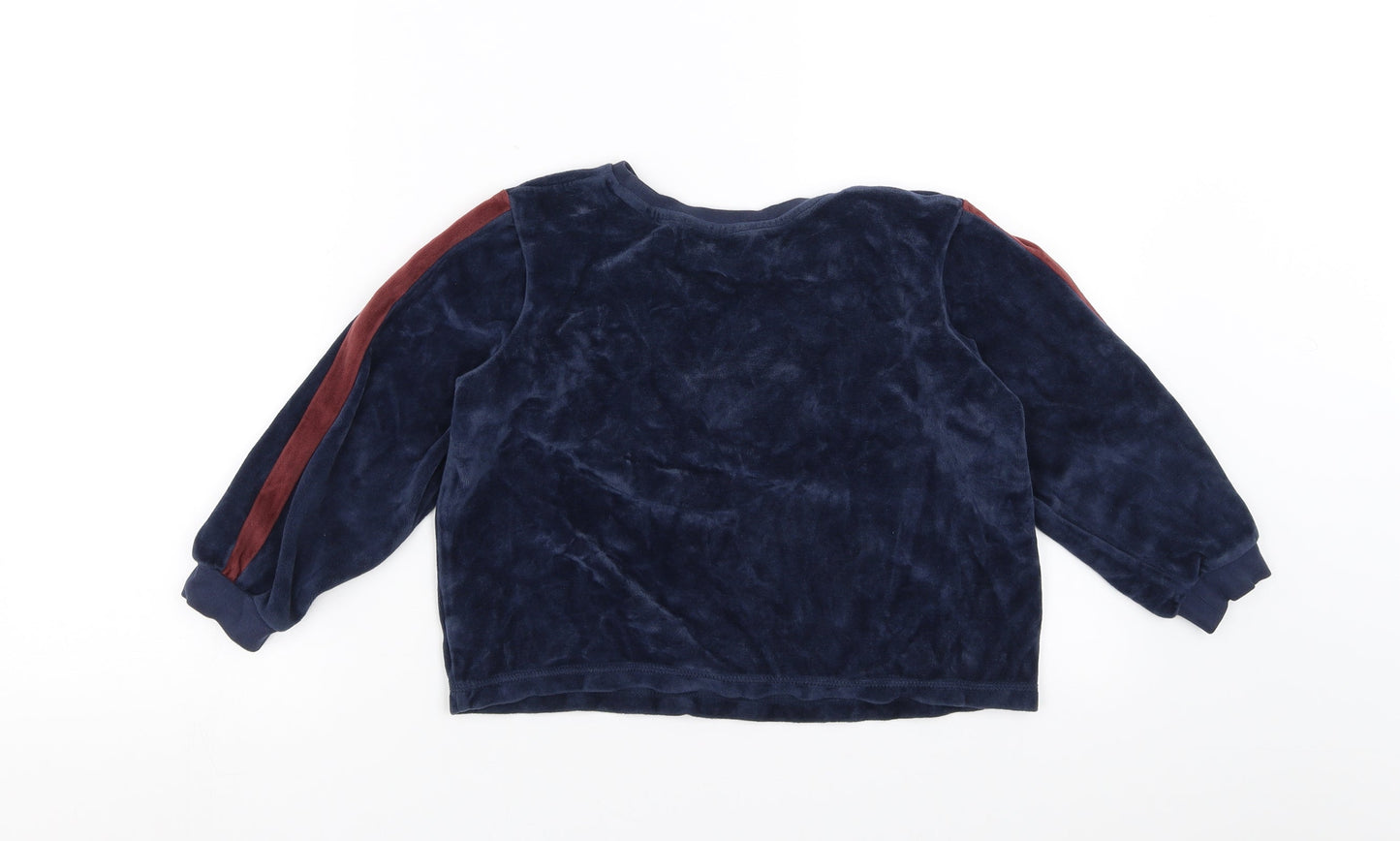 George Boys Blue Solid Fleece  Pyjama Top Size 7-8 Years