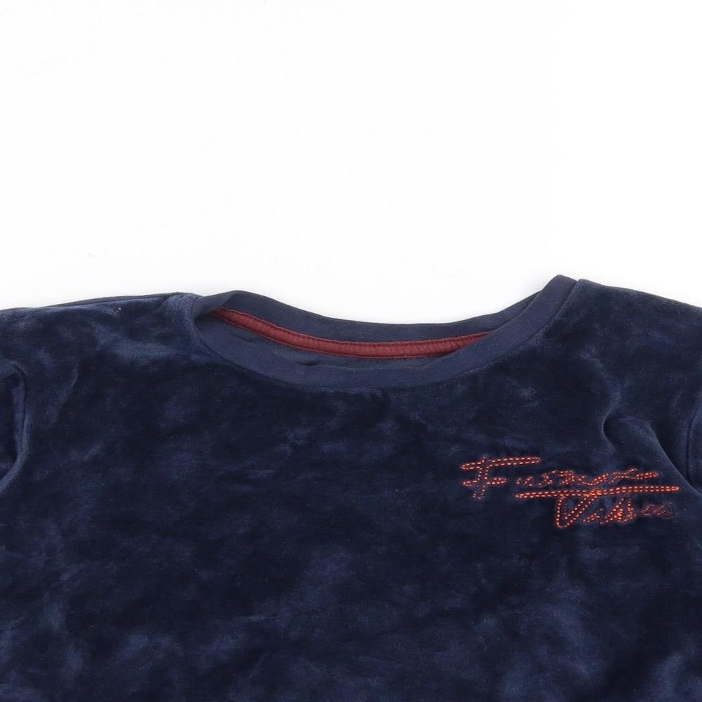 George Boys Blue Solid Fleece  Pyjama Top Size 7-8 Years