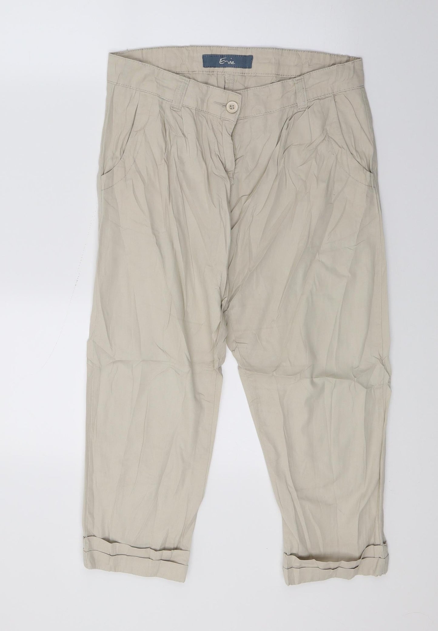 Womens UK Size 8 Evie Regular Fit Cropped Beige Trousers