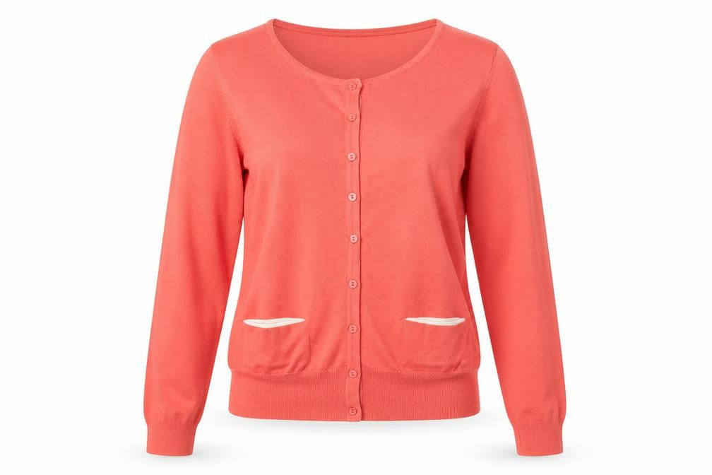 Front view of Roman women’s pink cardigan jumper, size UK 14