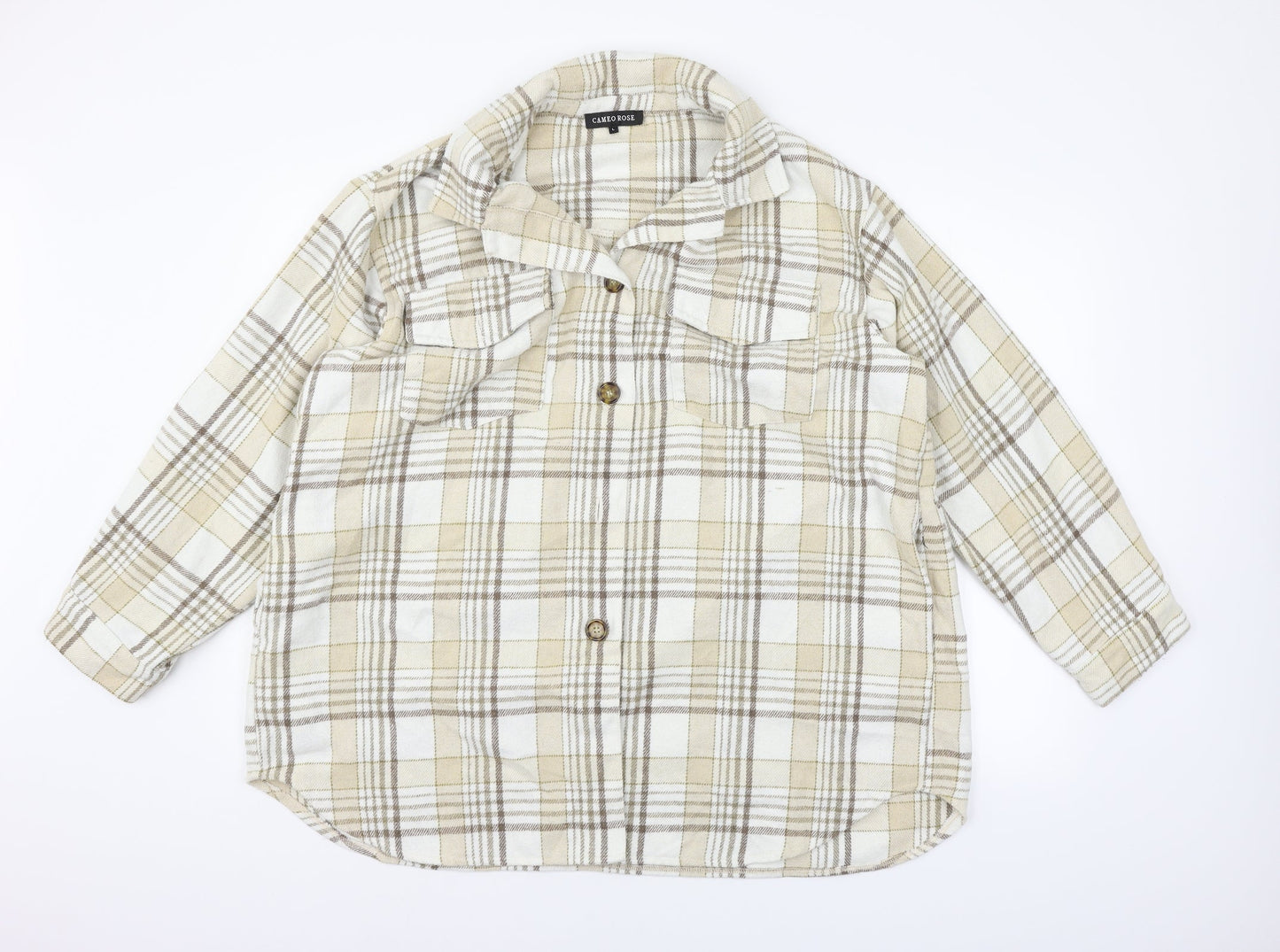 CAMEO ROSE Womens Beige Check  Basic Button-Up Size L