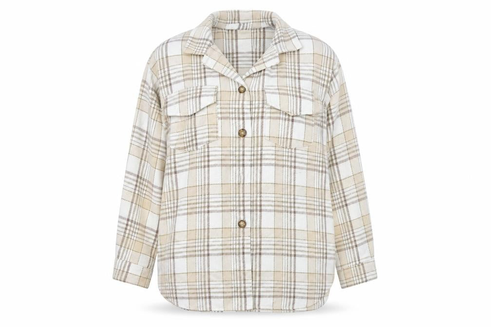CAMEO ROSE Womens Beige Check  Basic Button-Up Size L