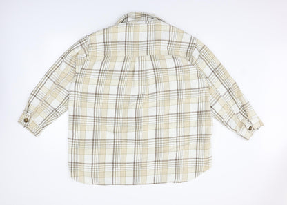 CAMEO ROSE Womens Beige Check  Basic Button-Up Size L